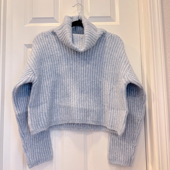 Thakoon Baby Blue Cropped Ribbed Turtleneck Sweater, size M - Picture 2 of 9